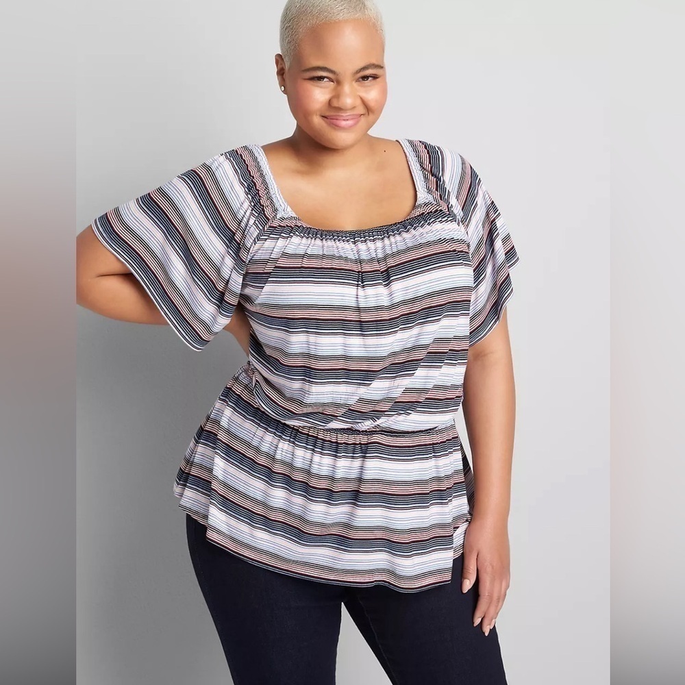 2/$30 Lane Bryant Illusion Flutter Sleeve Top Striped SZ 26/28 Plus size